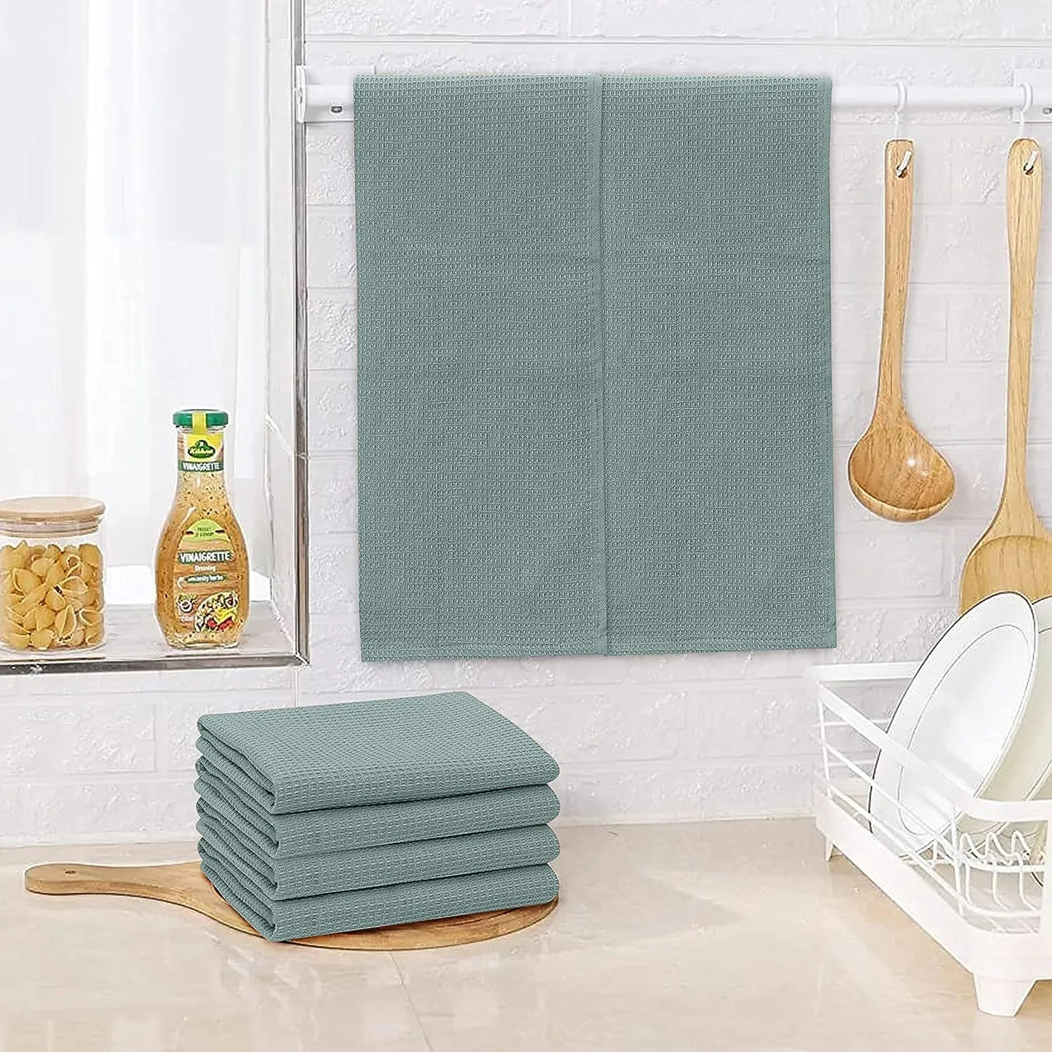 100% Cotton Kitchen & Dish Towel by Ruvanti - 6 Pack (15 Inch x 25 Inch) - Grey (Waffle Weave)