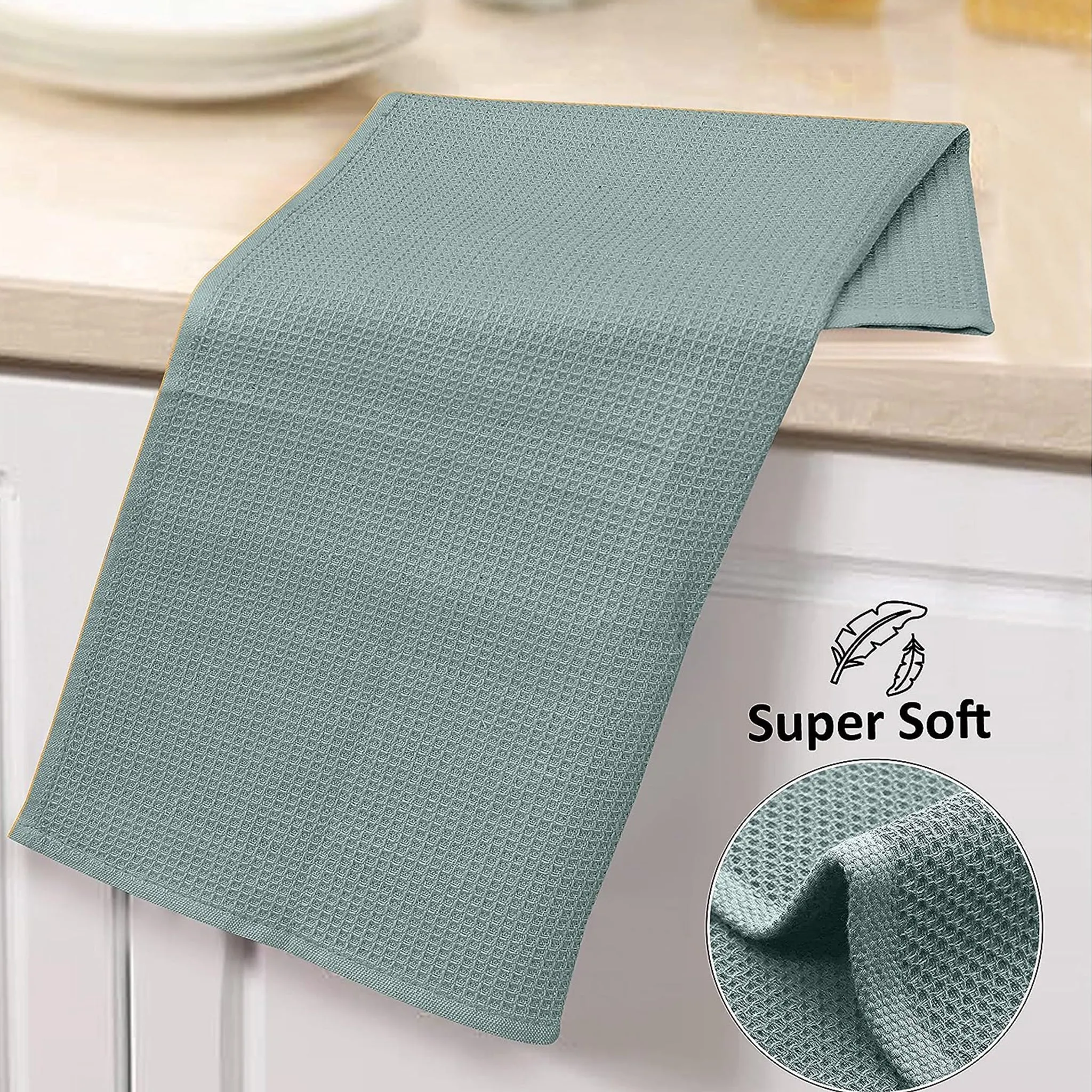 100% Cotton Kitchen & Dish Towel by Ruvanti - 6 Pack (15 Inch x 25 Inch) - Grey (Waffle Weave)