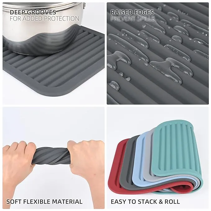 2 Pcs Grey Silicone Heat Resistant Trivets for Hot Pans and Pots