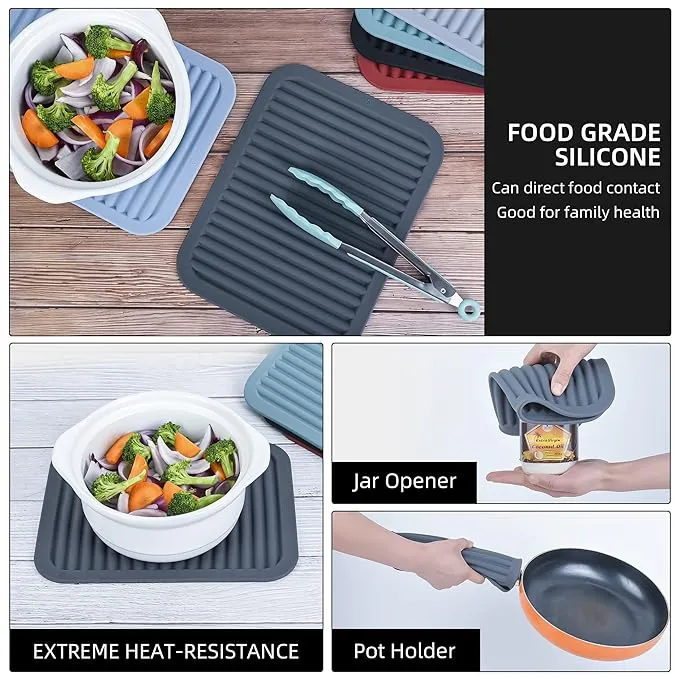 2 Pcs Grey Silicone Heat Resistant Trivets for Hot Pans and Pots