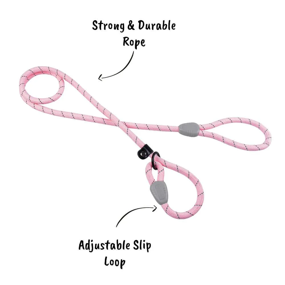 AllPetSolutions Reflective Rope Slip Dog Lead, Pink, 140cm