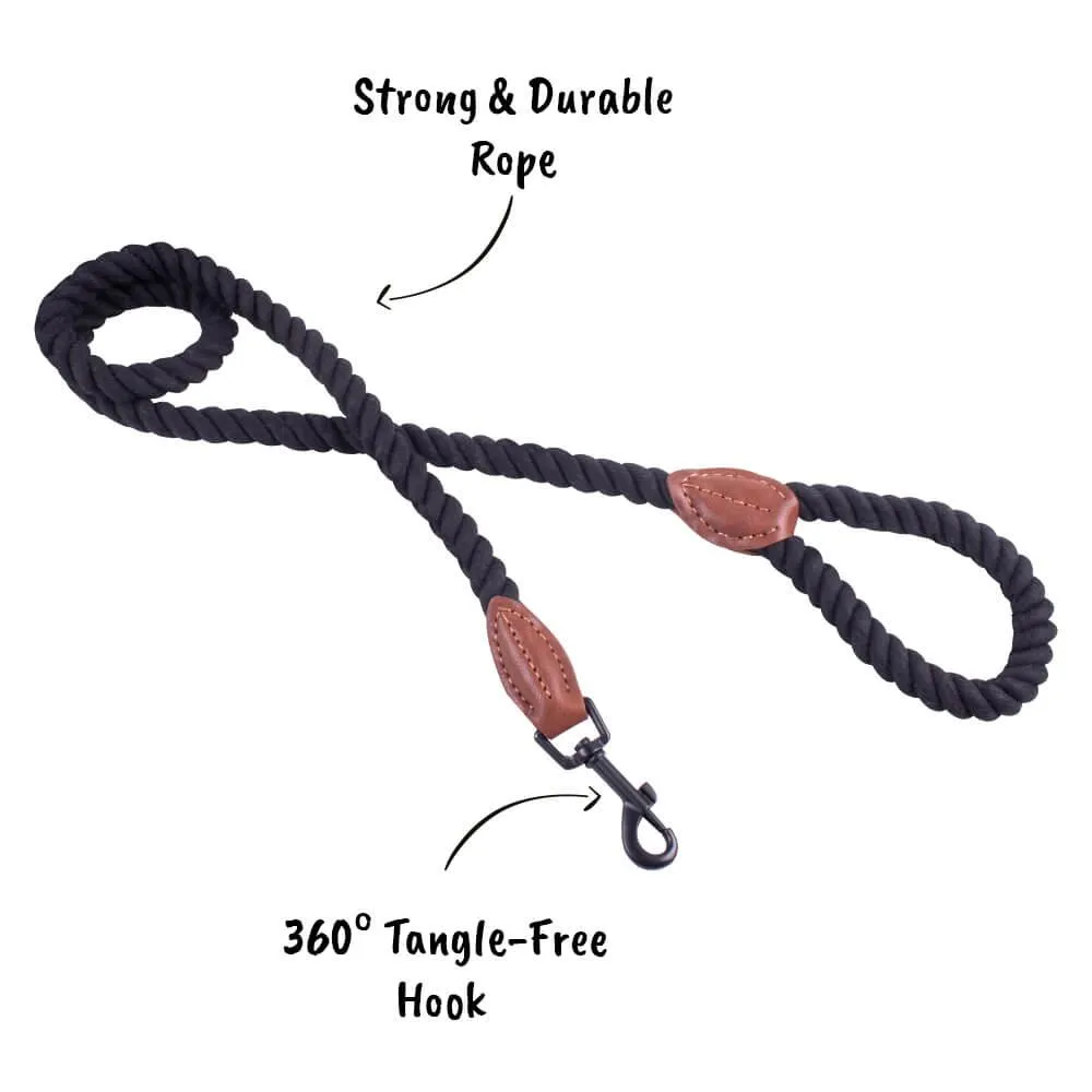 AllPetSolutions Rope Dog Lead, Black, 120cm