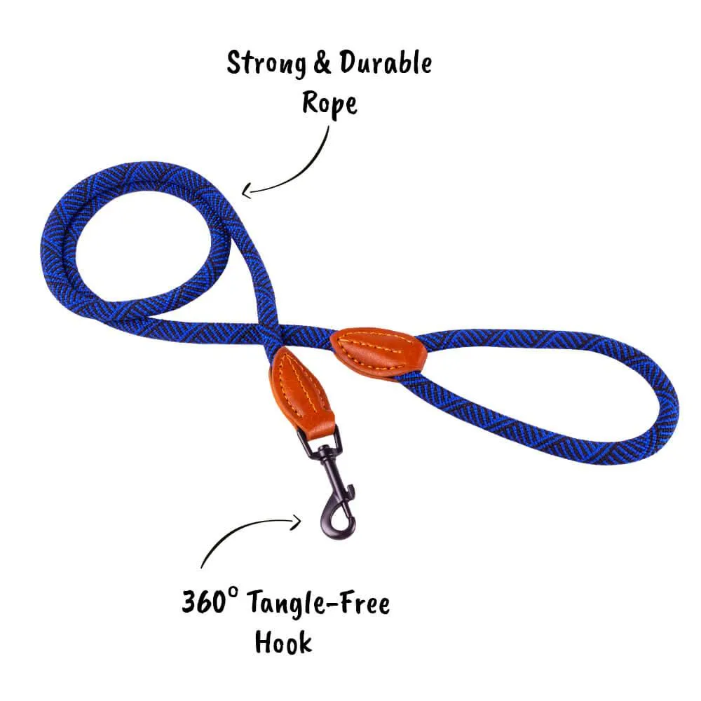 AllPetSolutions Rope Dog Lead, Blue/Black, 120cm