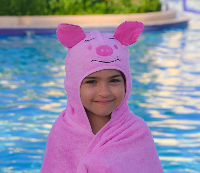 Bamboo rayon Piggy Hooded Turkish Towel: Little Kid