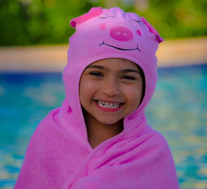 Bamboo rayon Piggy Hooded Turkish Towel: Little Kid