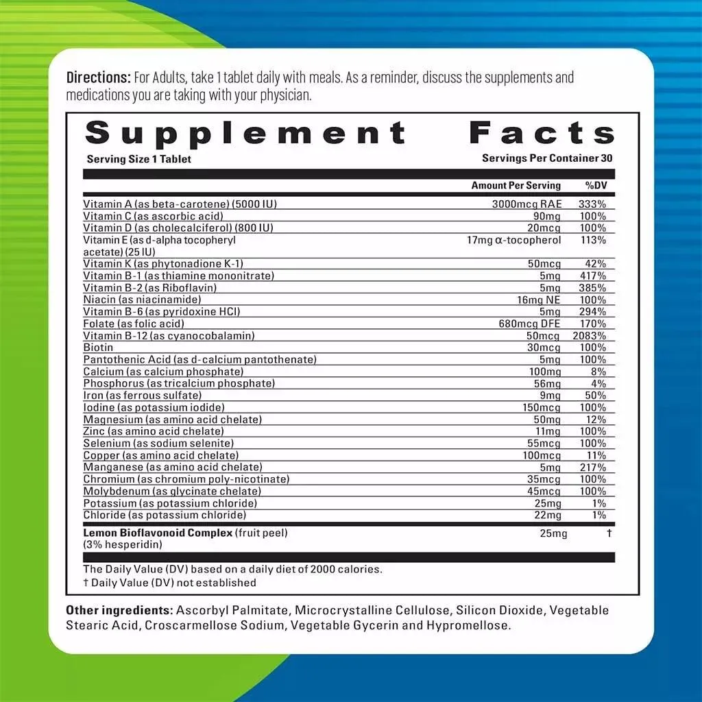 Blueberry Naturals Rainbow Multivitamin & Mineral Supplement Tablets For Adults, Pack of 30's
