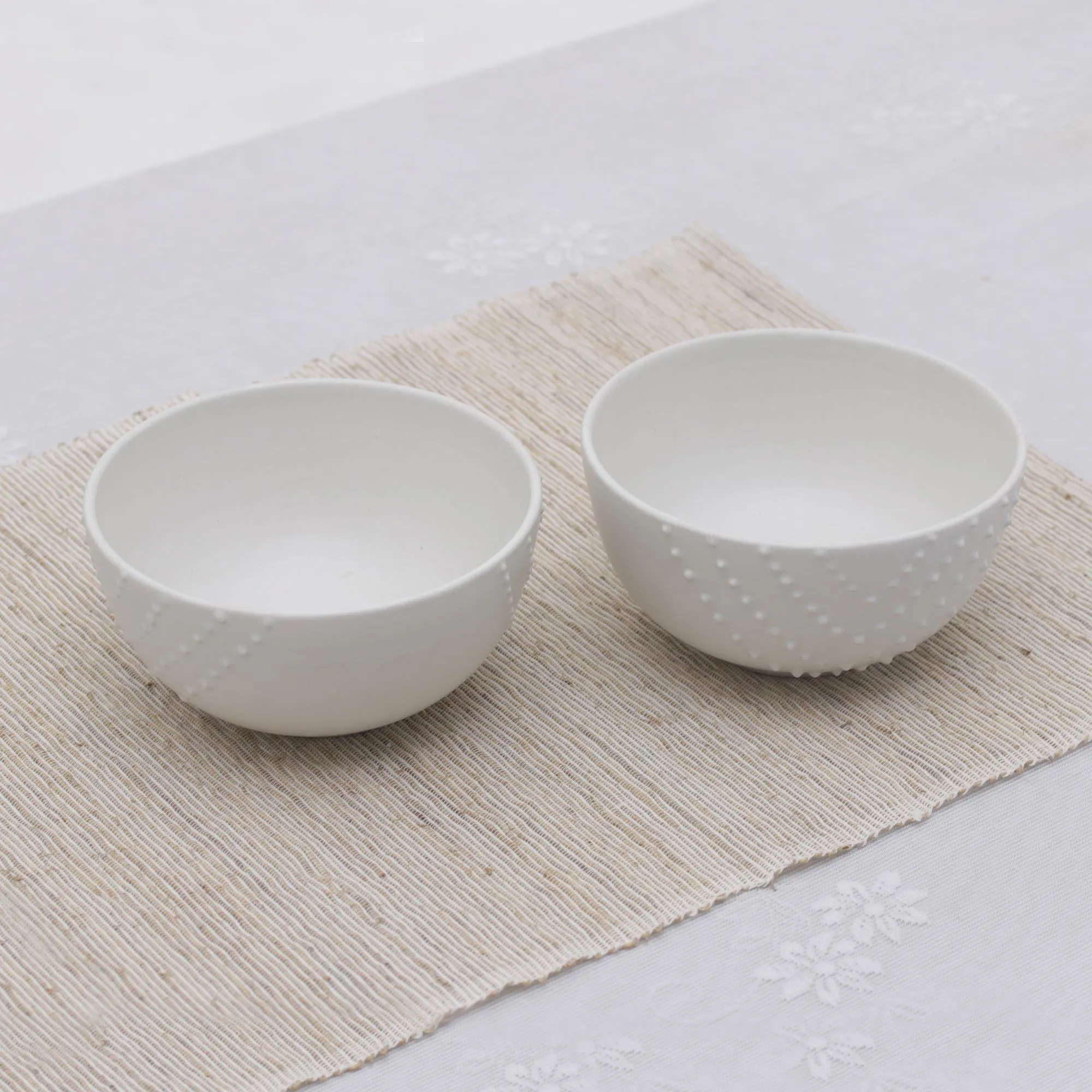Chevron Dot Chevron Dot Motif White Ceramic Soup Bowls (Pair)