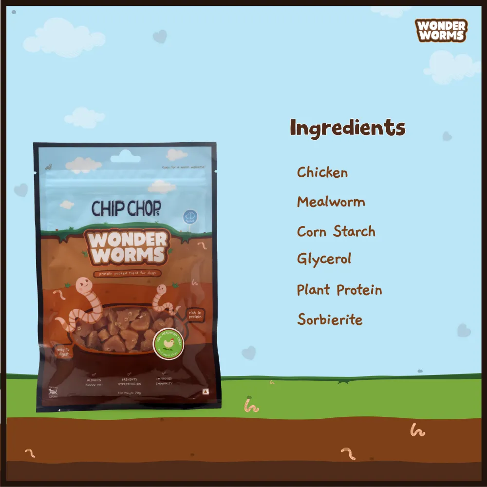 Chip Chops Wonder Worms Mini Chicken Hearts with Mealworms Dog Treats