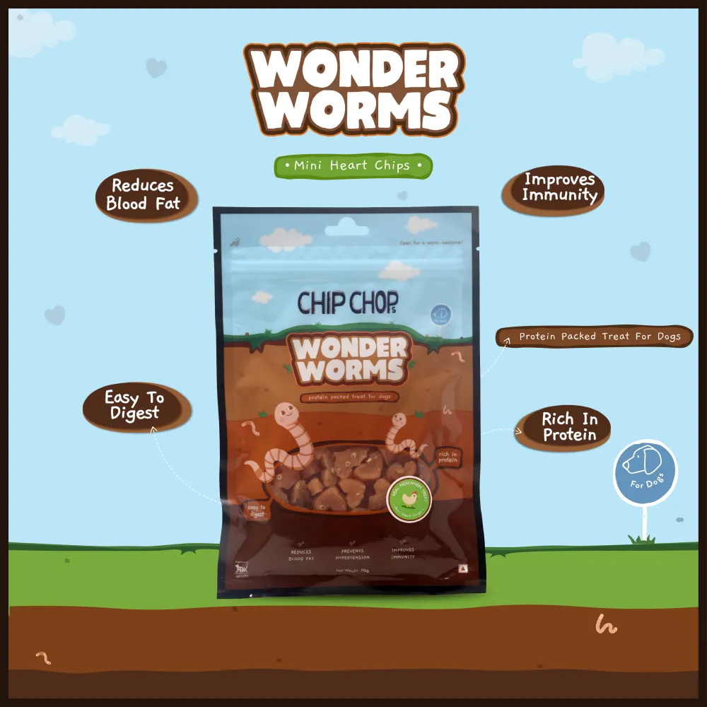 Chip Chops Wonder Worms Mini Chicken Hearts with Mealworms Dog Treats