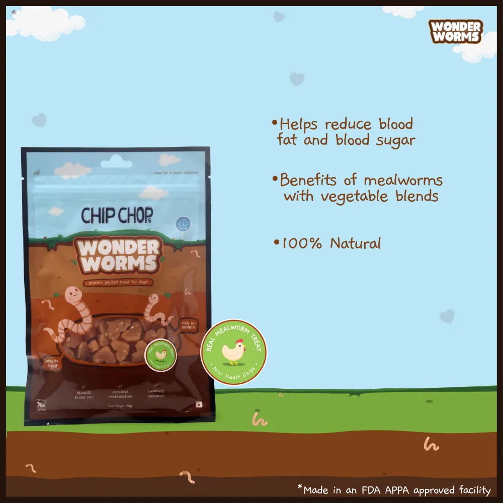 Chip Chops Wonder Worms Mini Chicken Hearts with Mealworms Dog Treats