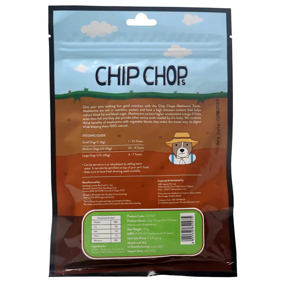 Chip Chops Wonder Worms Mini Chicken Hearts with Mealworms Dog Treats