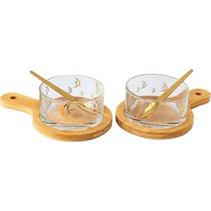Cuisine Art 6 Pieces Dessert Set - 2 Glass, 2 Wooden Tray and 2 Stainless Steel Spoon