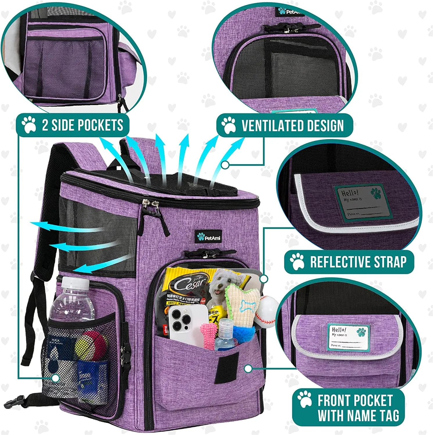 Dog Backpack Carrier, Airline Approved Cat Backpacks for Carrying Small Large Cats, Pet Carrier Back Pack, Ventilated Soft Sided for Travel