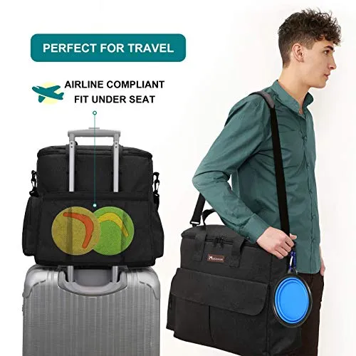 Dog Travel Bag by Modoker - Dog Travel Kit for a Weekend Away Set Includes Pet Travel Bag Organizer for Accessories, 2 Collapsible Dog Bowls, 2 Travel Dog Food Container (Black)