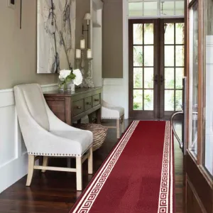 Greek Red Hard Wearing Non Slip Runner Mat - Luna