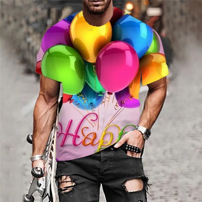 Happy Birthday T shirt Men Balloon Funny T shirts Colorful Tshirts Casual Party T-shirts 3d