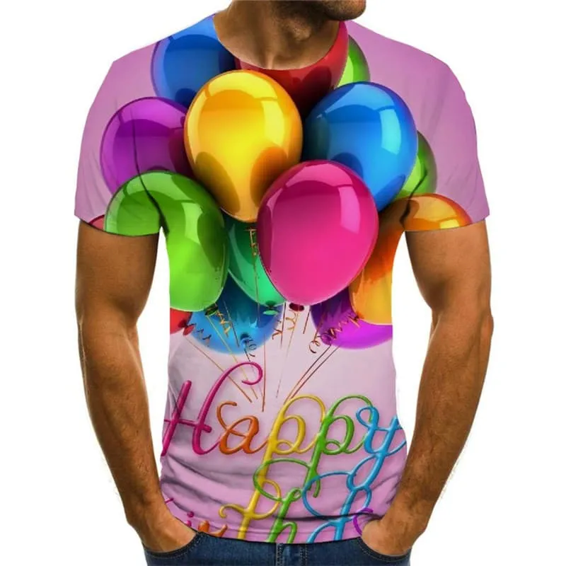 Happy Birthday T shirt Men Balloon Funny T shirts Colorful Tshirts Casual Party T-shirts 3d