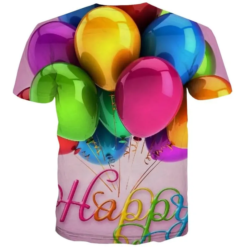 Happy Birthday T shirt Men Balloon Funny T shirts Colorful Tshirts Casual Party T-shirts 3d