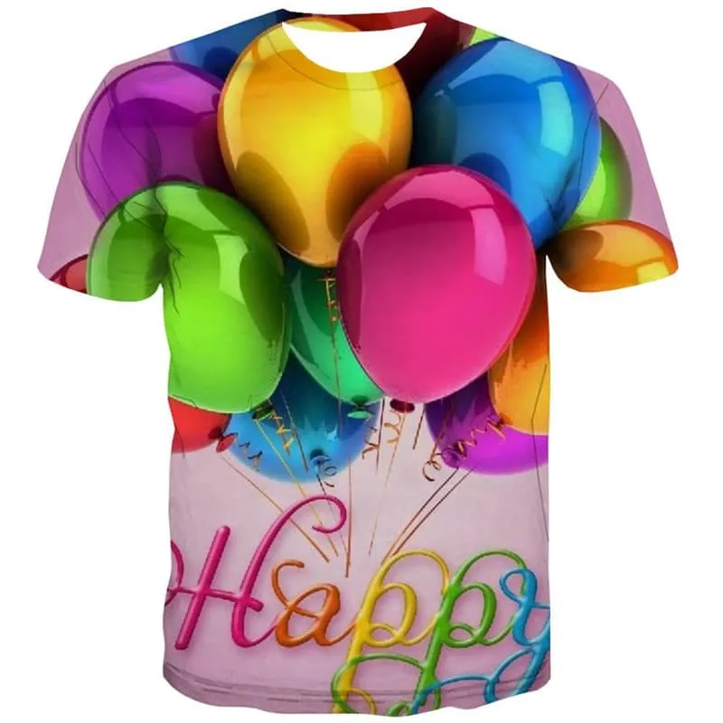 Happy Birthday T shirt Men Balloon Funny T shirts Colorful Tshirts Casual Party T-shirts 3d