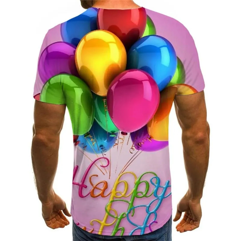 Happy Birthday T shirt Men Balloon Funny T shirts Colorful Tshirts Casual Party T-shirts 3d