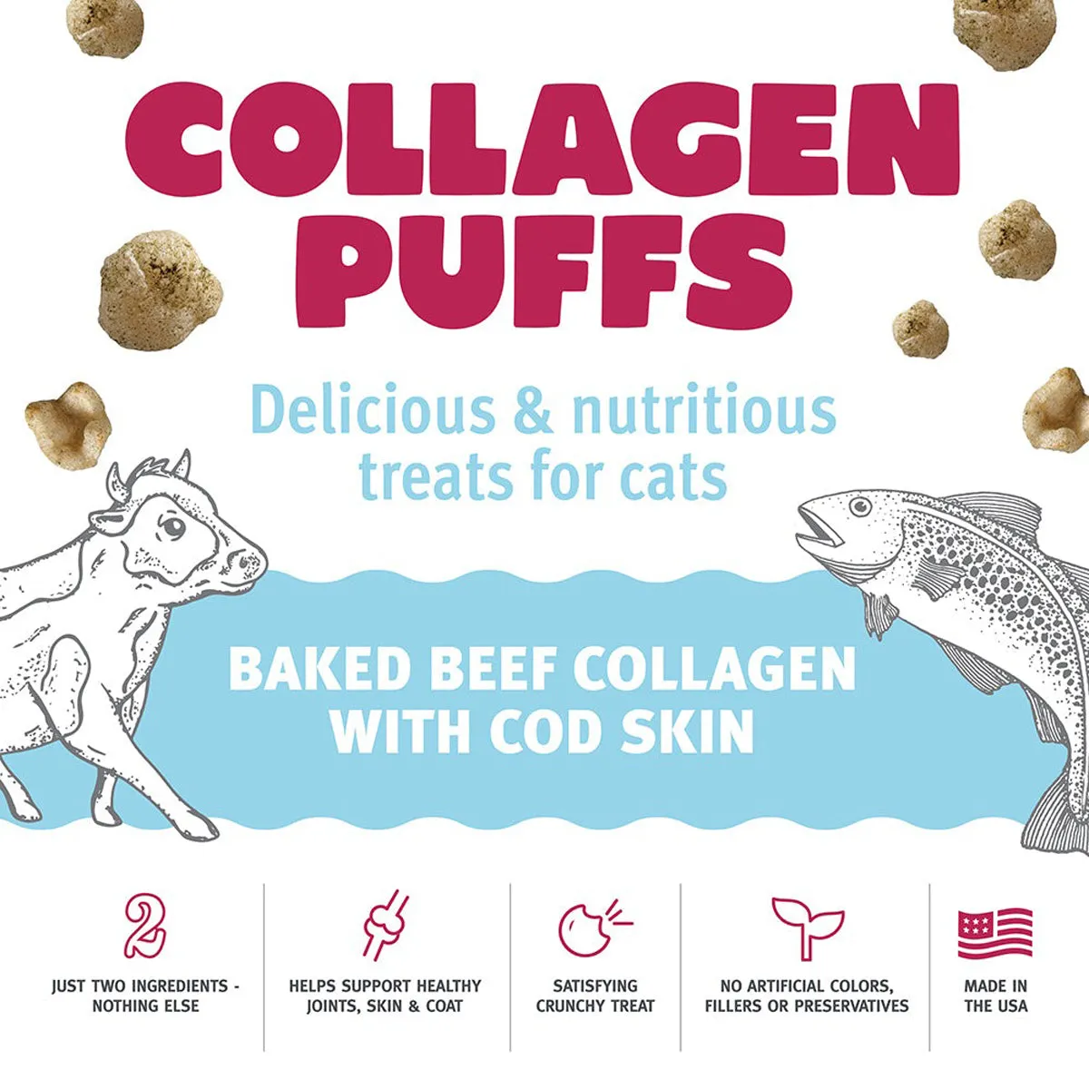 Icelandic Beef Collagen Puffs with Cod Skin Cat Treats 0.5oz
