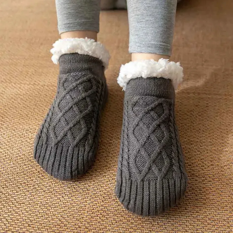 Indoor  Floor Socks Men's    Non-slip Knitted Plus Fleece Warm.
