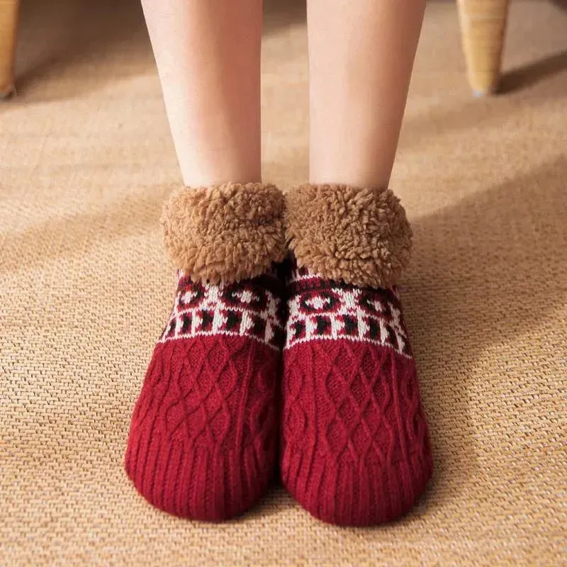 Indoor  Floor Socks Men's    Non-slip Knitted Plus Fleece Warm.