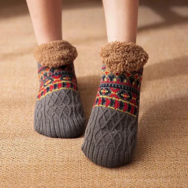 Indoor  Floor Socks Men's    Non-slip Knitted Plus Fleece Warm.