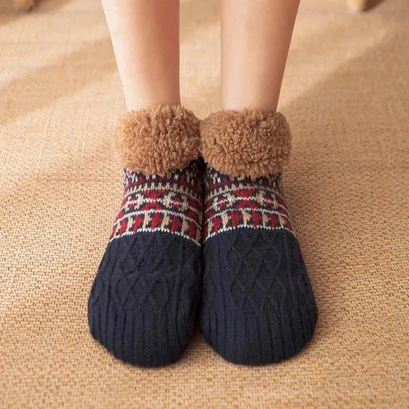 Indoor  Floor Socks Men's    Non-slip Knitted Plus Fleece Warm.