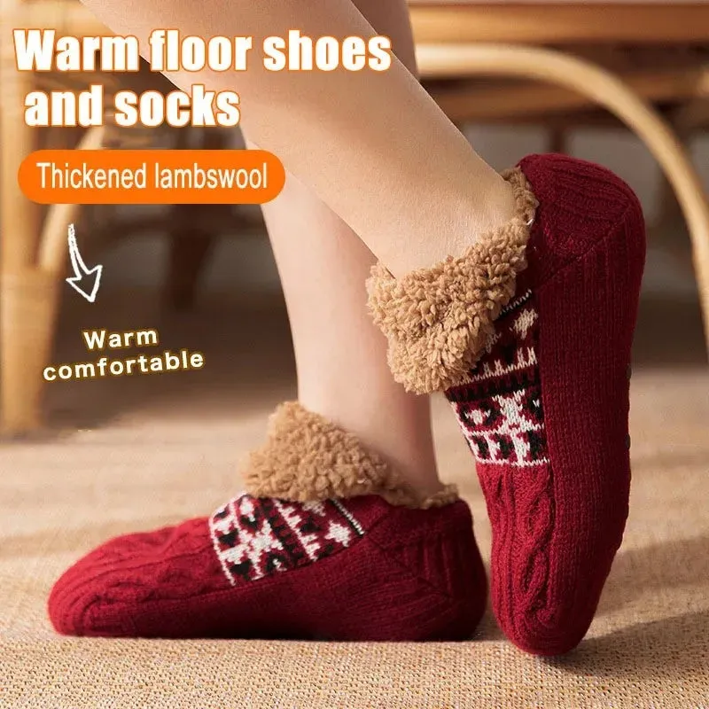 Indoor  Floor Socks Men's    Non-slip Knitted Plus Fleece Warm.