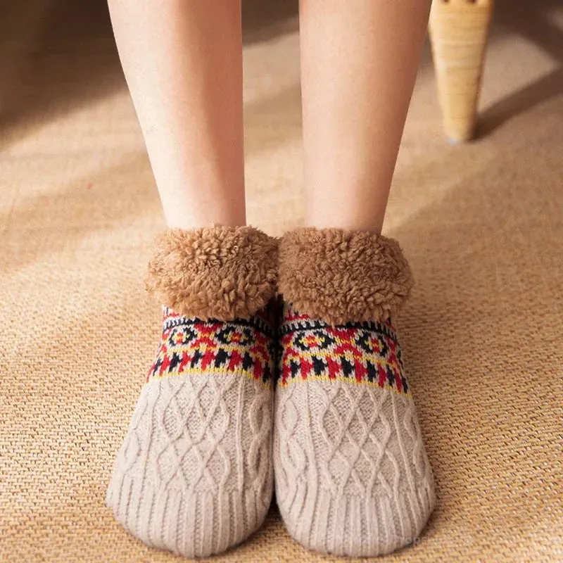 Indoor  Floor Socks Men's    Non-slip Knitted Plus Fleece Warm.