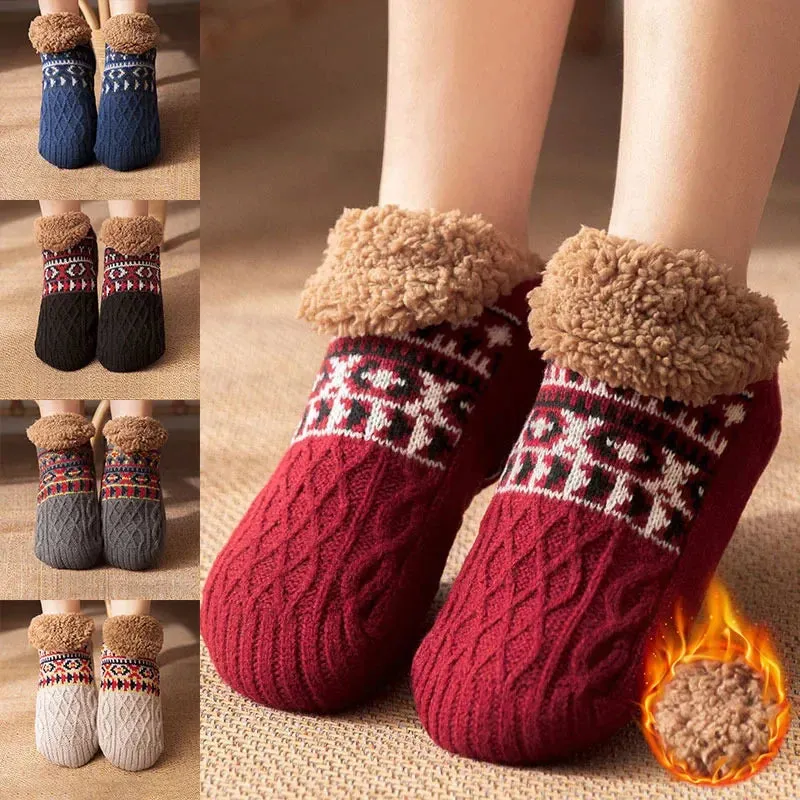 Indoor  Floor Socks Men's    Non-slip Knitted Plus Fleece Warm.