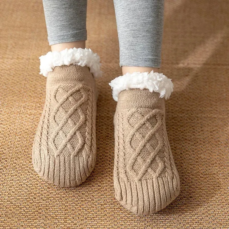 Indoor  Floor Socks Men's    Non-slip Knitted Plus Fleece Warm.