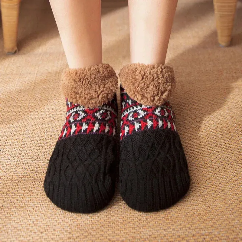 Indoor  Floor Socks Men's    Non-slip Knitted Plus Fleece Warm.