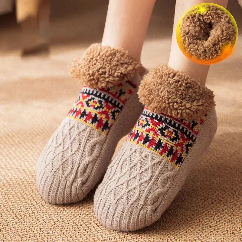 Indoor  Floor Socks Men's    Non-slip Knitted Plus Fleece Warm.