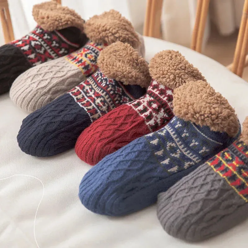 Indoor  Floor Socks Men's    Non-slip Knitted Plus Fleece Warm.