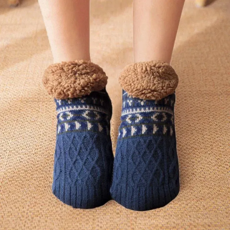 Indoor  Floor Socks Men's    Non-slip Knitted Plus Fleece Warm.