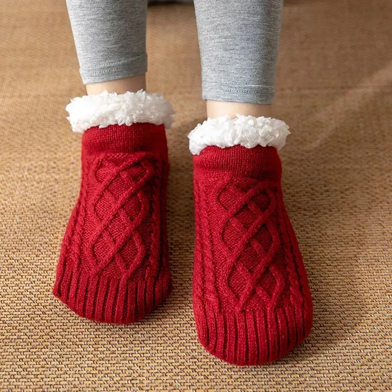 Indoor  Floor Socks Men's    Non-slip Knitted Plus Fleece Warm.