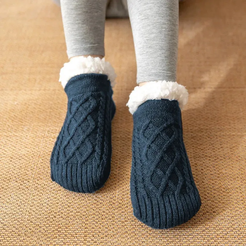 Indoor  Floor Socks Men's    Non-slip Knitted Plus Fleece Warm.