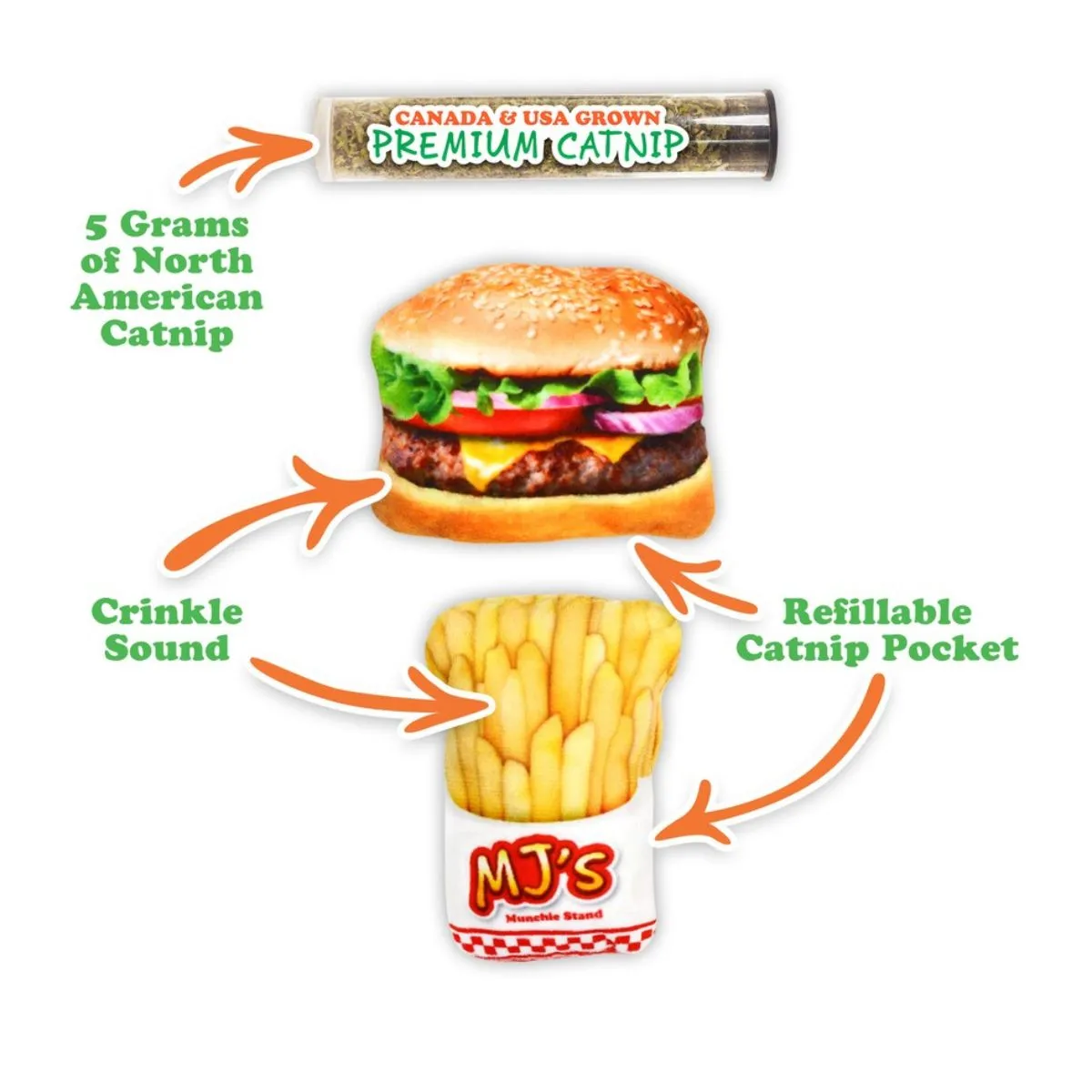 Meowijuana Get Hungry Refillable Burger and Fries 2 Pack Cat Toys