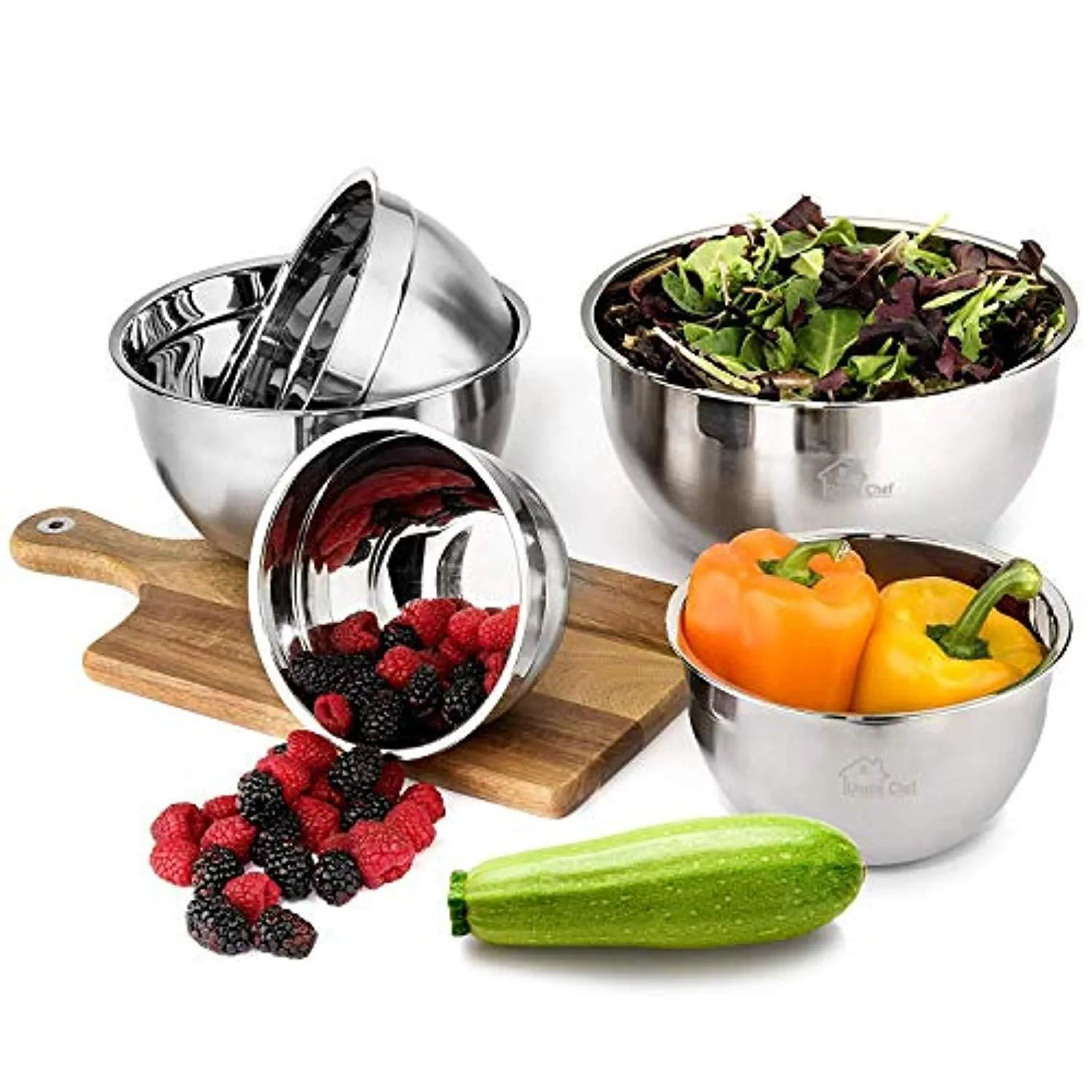 Mixing Bowls Stainless Steel, Thickened Premium Nesting Bowls by Umite Chef, Matte and Mirror Finish, For Healthy Meal, Nesting and Stack able, Set of 6 Sizes 1.59, 2.11, 2.85, 3.59, 4.65, 5.50 QT