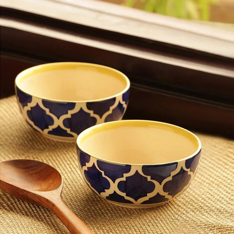 Moroccan Mile Handpainted Ceramic Serving Bowl (520 ML) - Set Of Two