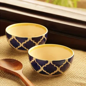 Moroccan Mile Handpainted Ceramic Serving Bowl (520 ML) - Set Of Two