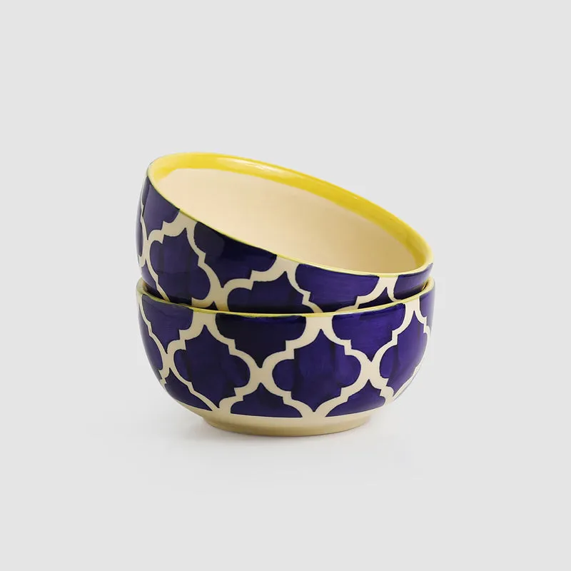 Moroccan Mile Handpainted Ceramic Serving Bowl (520 ML) - Set Of Two