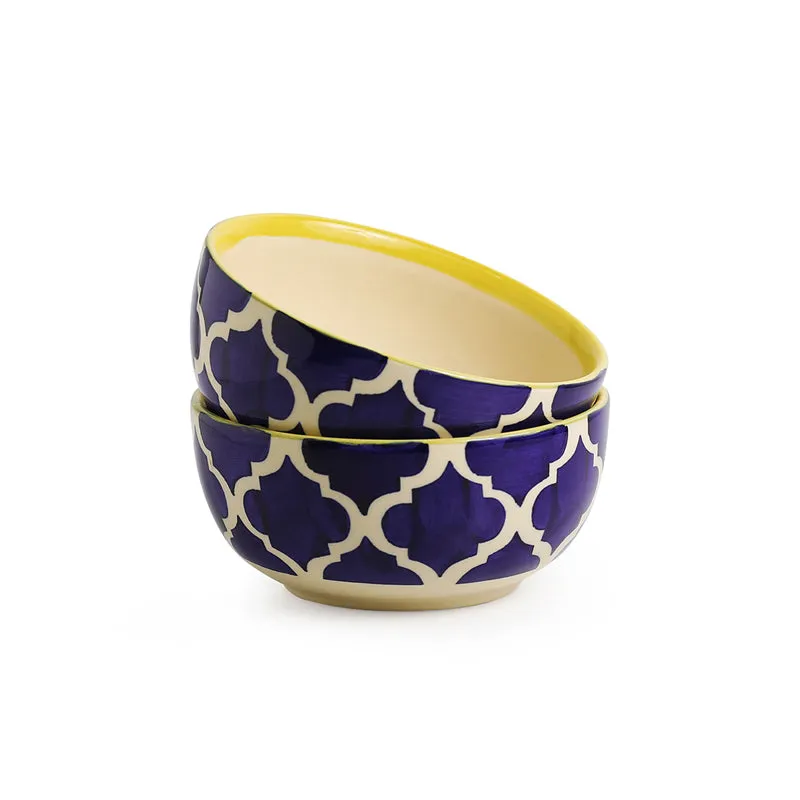 Moroccan Mile Handpainted Ceramic Serving Bowl (520 ML) - Set Of Two