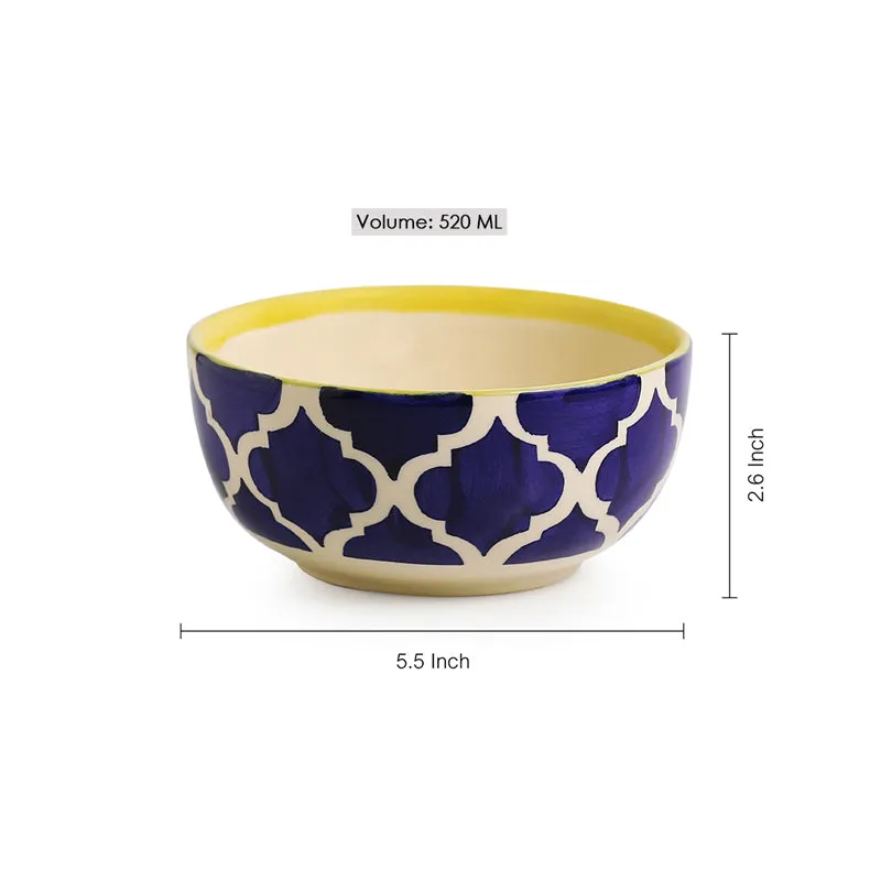 Moroccan Mile Handpainted Ceramic Serving Bowl (520 ML) - Set Of Two