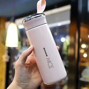 Nice Print Glass Water Bottle with Foodgrade Silicone Plastic - 400ml | Glass Bottle | Leak Proof | BPA Free | For School or College | Easy to carry | Multicolour PACK OF 1