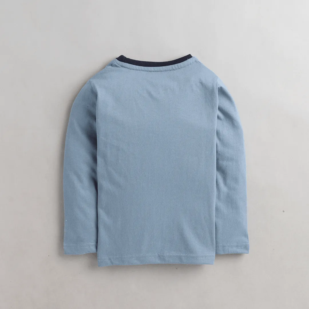 Polka Tots Full Sleeves Monkey Printed Tshirt - Blue