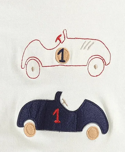Polka Tots Half Sleeves Car Racing Print Tshirt - White