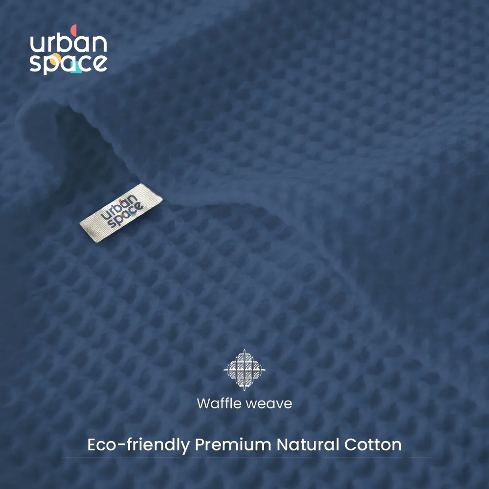 Premium 100% Cotton Waffle Bath Towel Set of 6, 2 Bath towels, 2 Hand towels, 2 Face Towels, Navy Blue & Beige